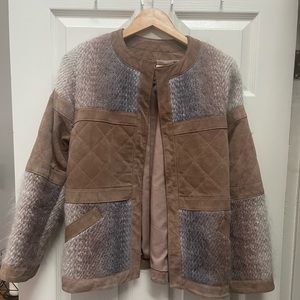 Mohair/wool/ and suede cream and brown jacket